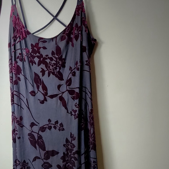 Vtg Sz 8 Formal Dress Floral Maxi Burnout Blk Burgandy Velour Whimsigoth Boho - Picture 1 of 16